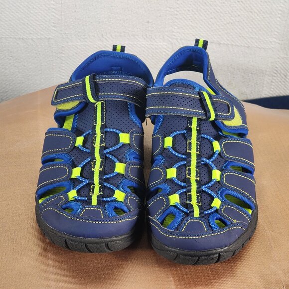 Falls Creek Navy and Lime Green Velcro Strap Closed Toe Bungee Jack Sandals Sz 2 - Picture 4 of 16